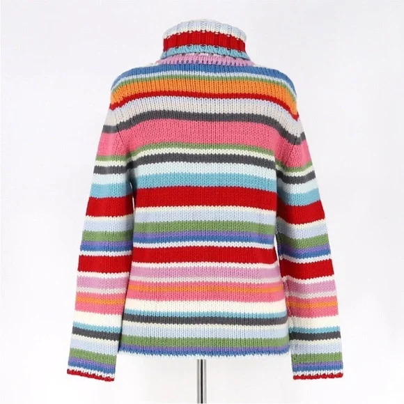 Vintage Y2K rainbow stripe Gap holiday wool turtleneck sweater XL - Picture 5 of 8